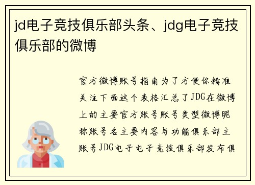 jd电子竞技俱乐部头条、jdg电子竞技俱乐部的微博